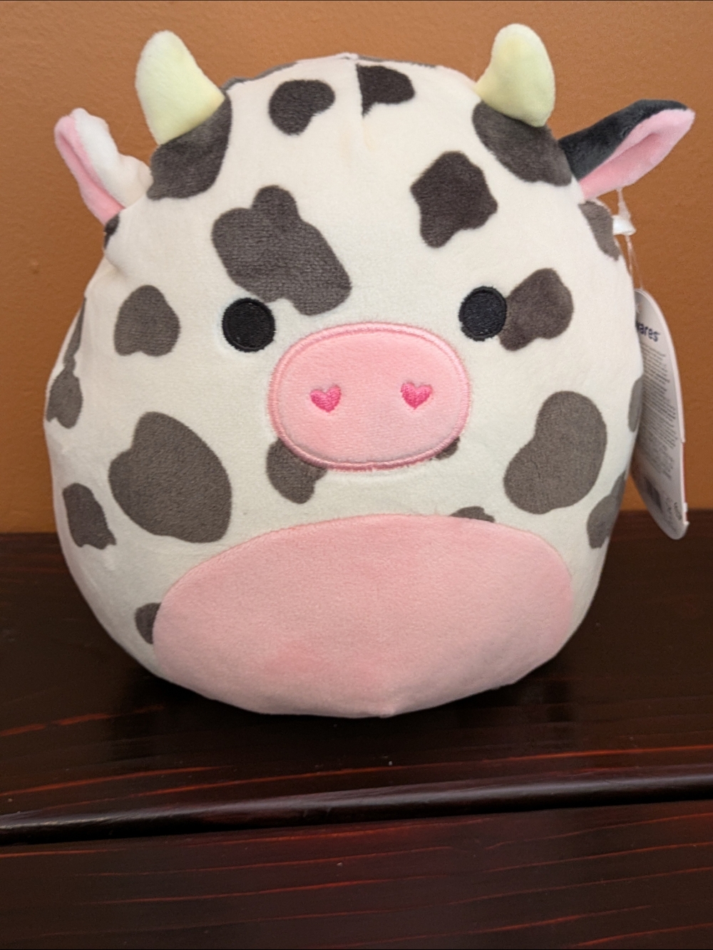Colin 8" Plush Cow Squishmallow-Style Stuffed Toy in Cream, Gray & Pink